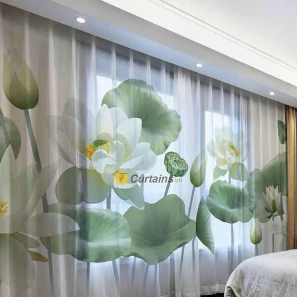 Rèm vải voan trang trí hoa sen cao cấp, nhẹ nhàng tin tế