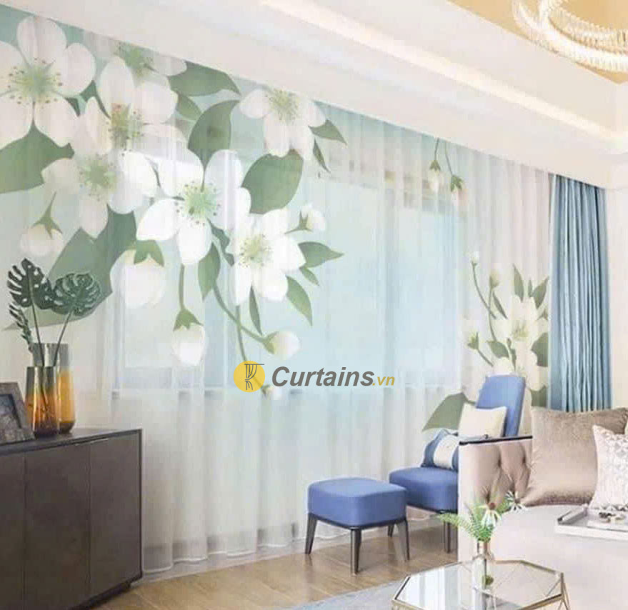 Rèm voan lụa in hoa văn mềm mại cao cấp Hàn Quốc Rèm voan lụa in hoa văn mềm mại cao cấp Hàn Quốc