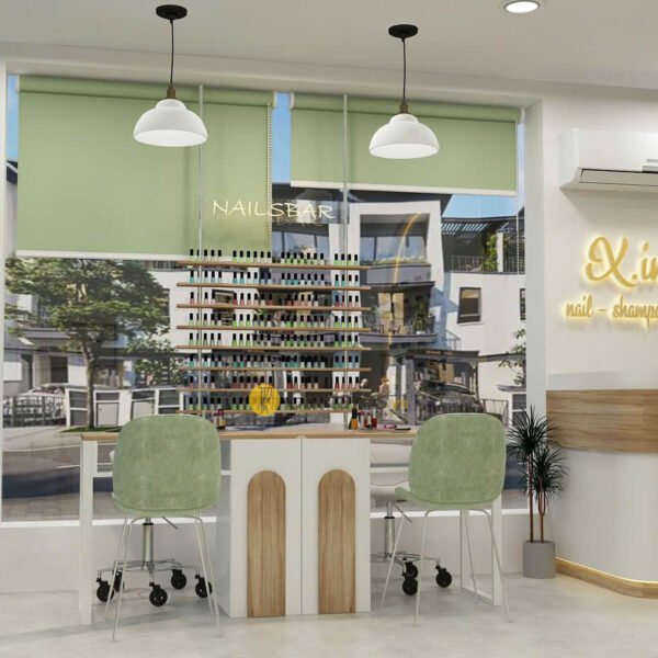 Rèm cửa sổ cuốn giá rẻ Hàn Quốc vải trơn màu xanh